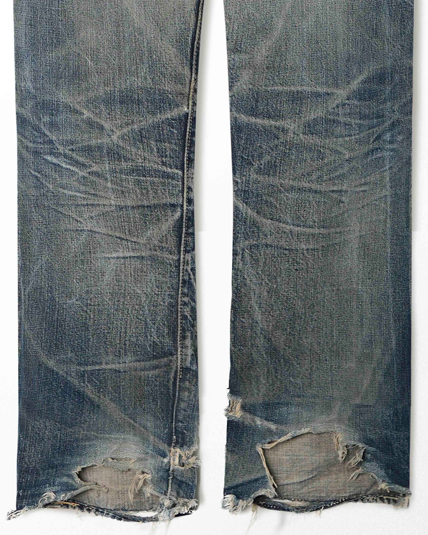 MCCOY DARK WASH FADED DESTROYED SELVEDGE JEANS