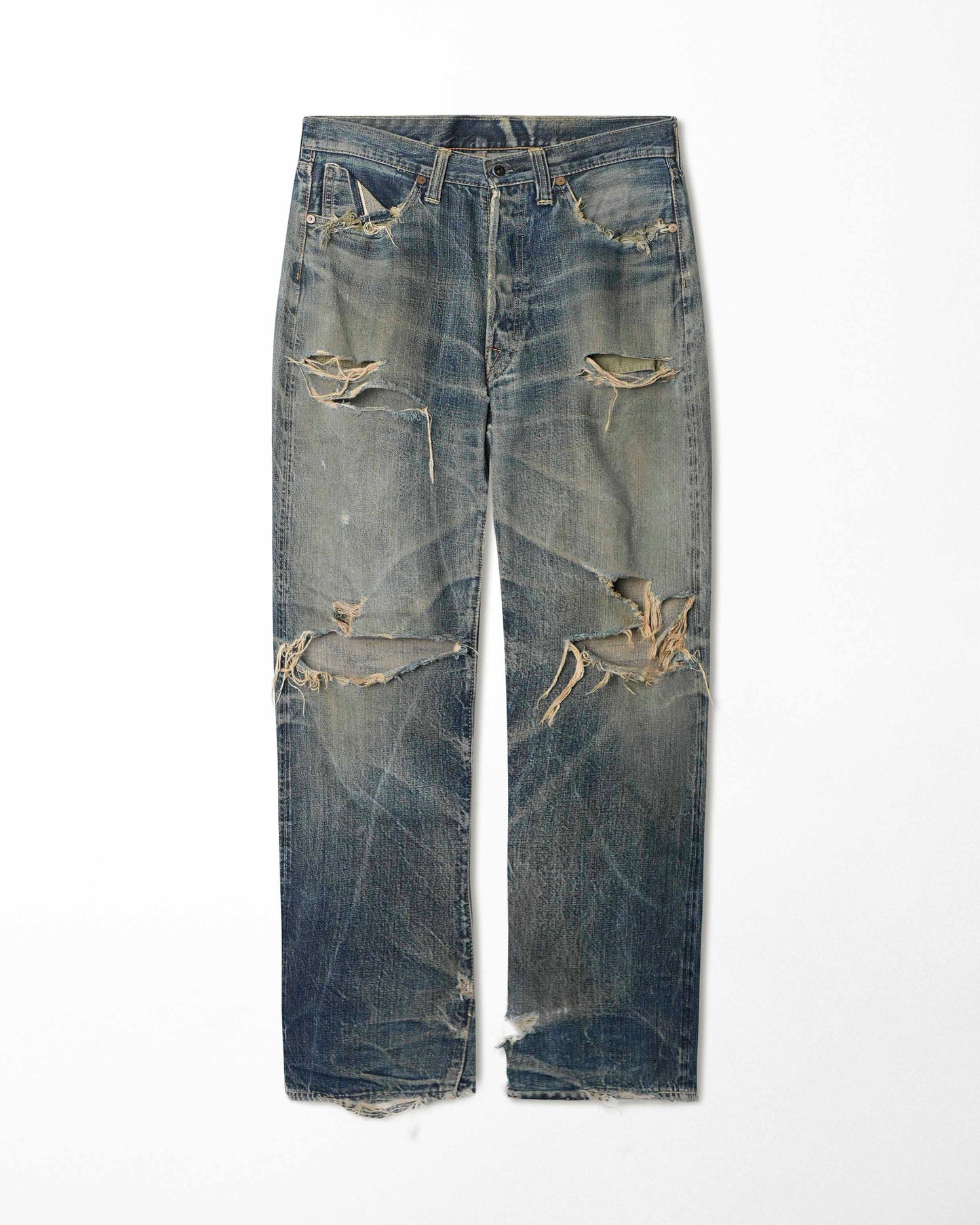 MCCOY DARK WASH FADED DESTROYED SELVEDGE JEANS