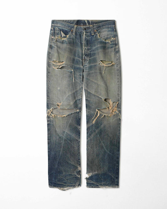 MCCOY DARK WASH FADED DESTROYED SELVEDGE JEANS