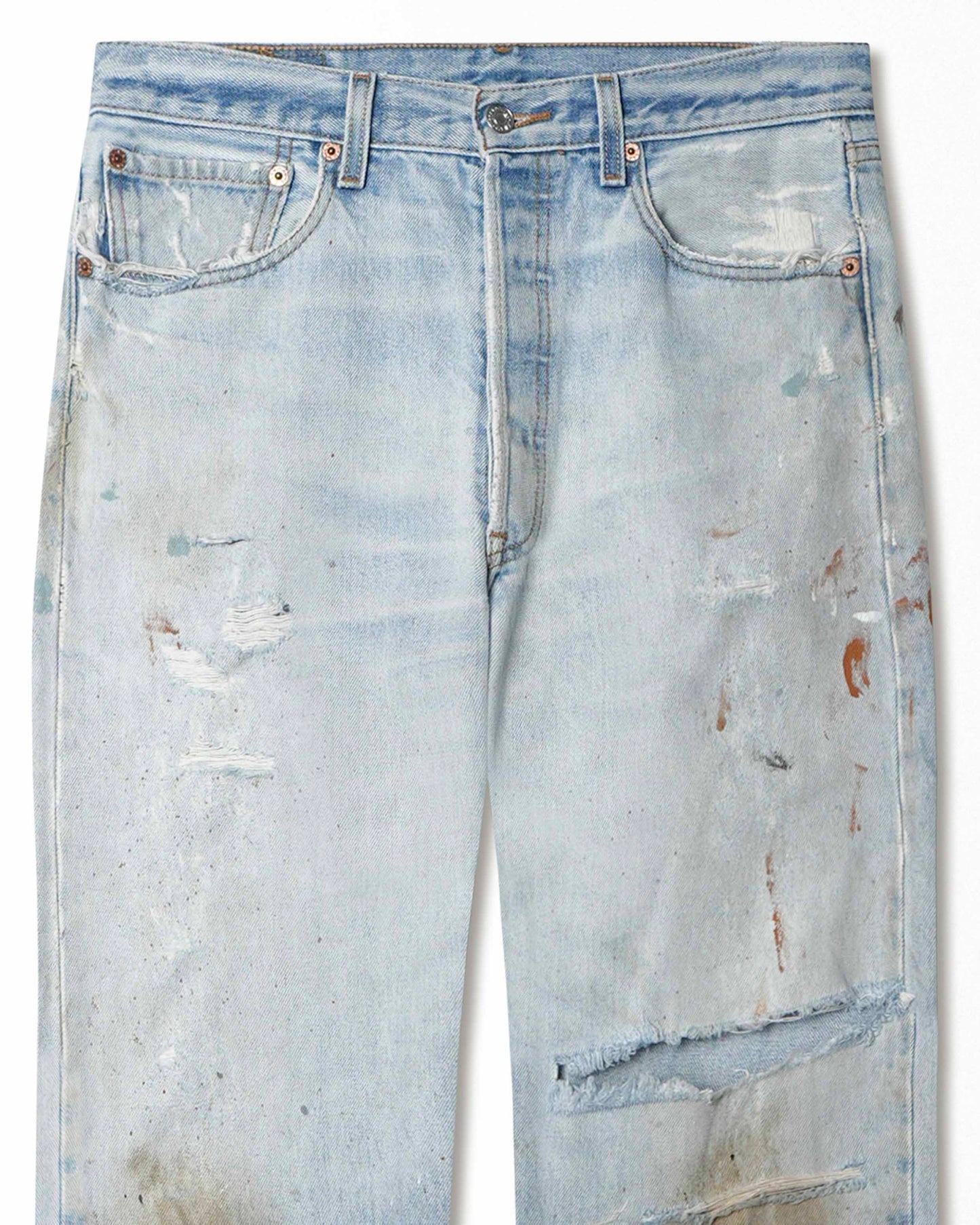 LEVI'S 501XX LIGHT-WASH DISTRESSED STAINED JEANS