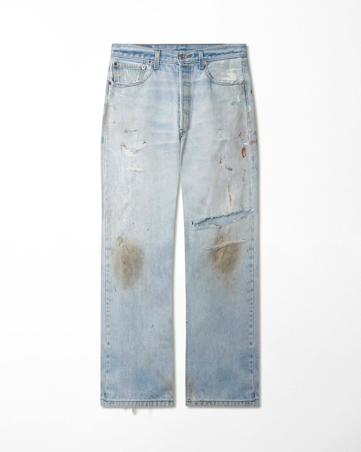 LEVI'S 501XX LIGHT-WASH DISTRESSED STAINED JEANS