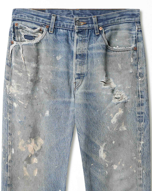 LEVI'S 501 MID-WASH STAINED DISTRESSED JEANS
