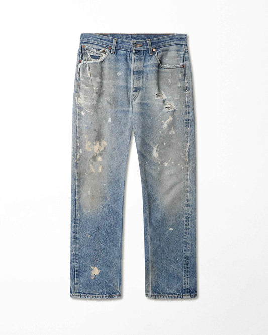 LEVI'S 501 MID-WASH STAINED DISTRESSED JEANS