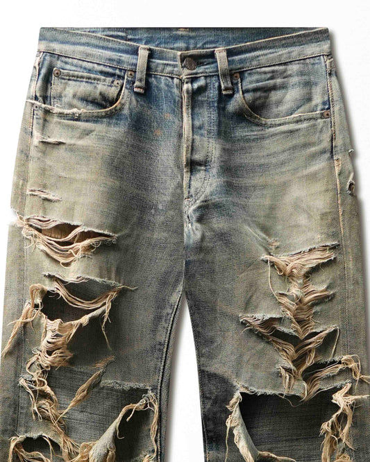 Vintage Dope & Drakkar Blue Faded Stained Destroyed Jeans - product view 2