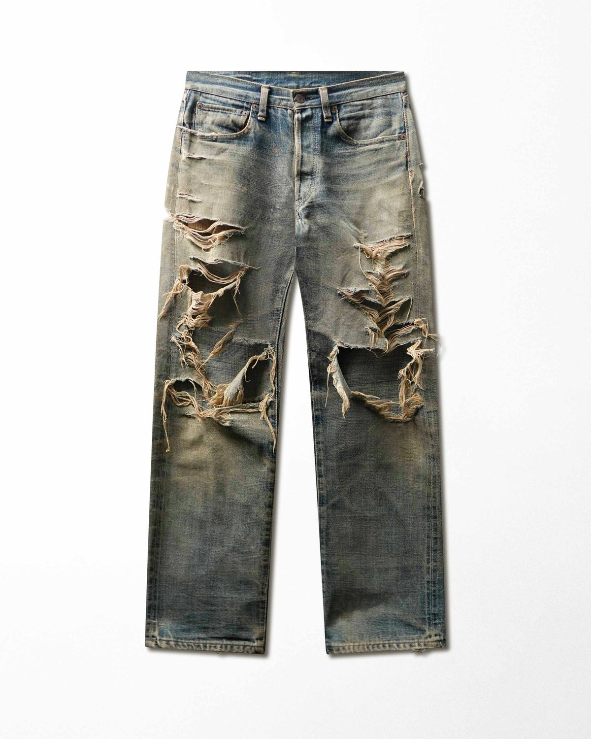 Vintage Dope & Drakkar Blue Faded Stained Destroyed Jeans - product view 1