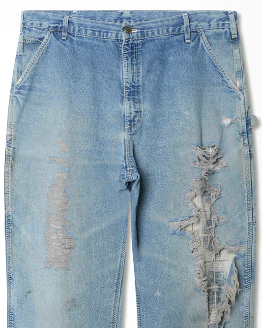 CARHARTT LIGHT-WASH DENIM DISTRESSED LINED PANTS