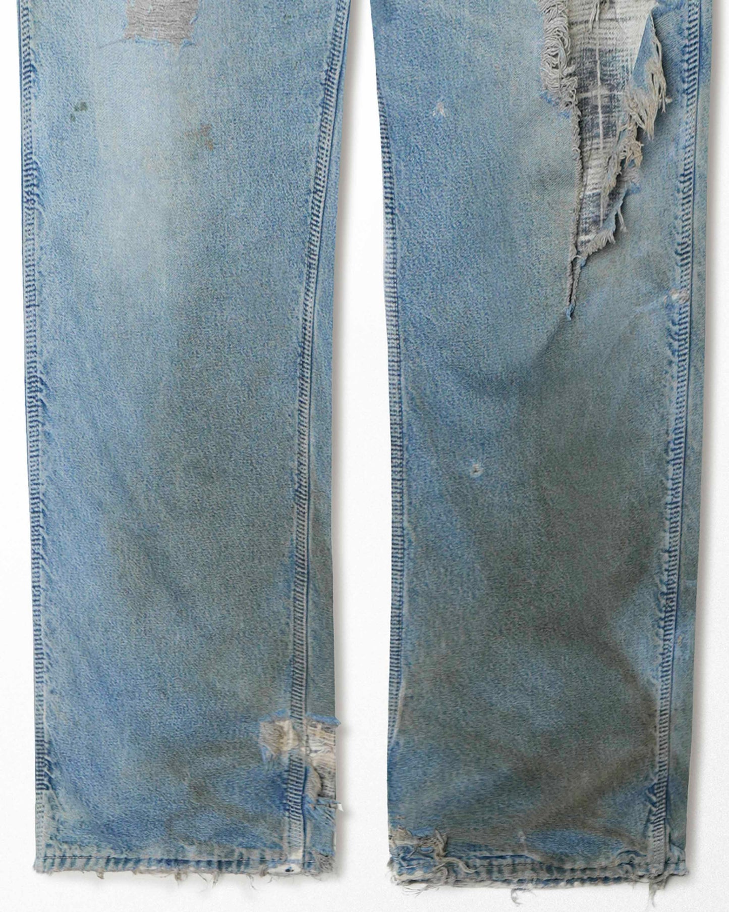 CARHARTT LIGHT-WASH DENIM DISTRESSED LINED PANTS