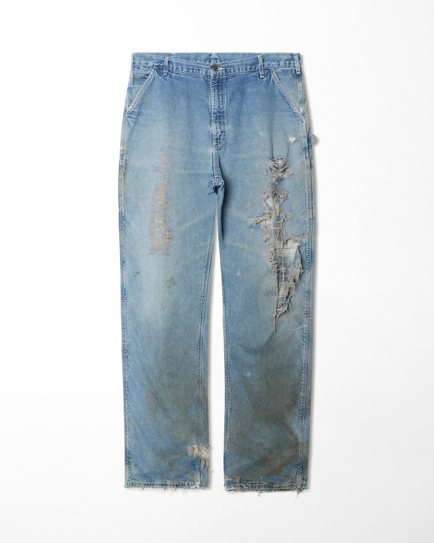 CARHARTT LIGHT-WASH DENIM DISTRESSED LINED PANTS