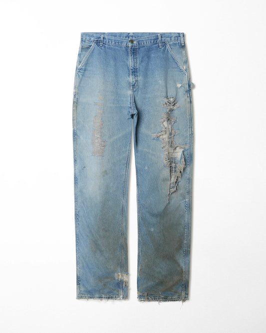 CARHARTT LIGHT-WASH DENIM DISTRESSED LINED PANTS