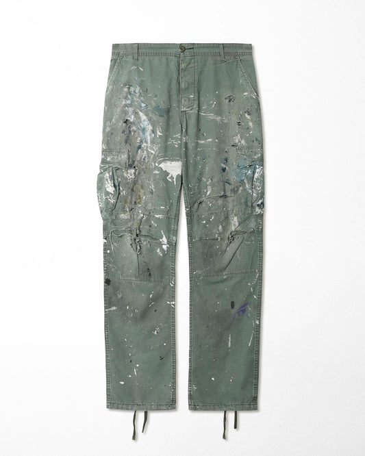 NO-COMPLY GREEN PAINTED DISTRESSED CARGO PANTS