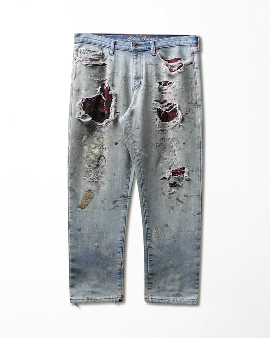 Vintage Eddie Bauer Light Wash Plaid Lined Thrashed Jeans - product view 1