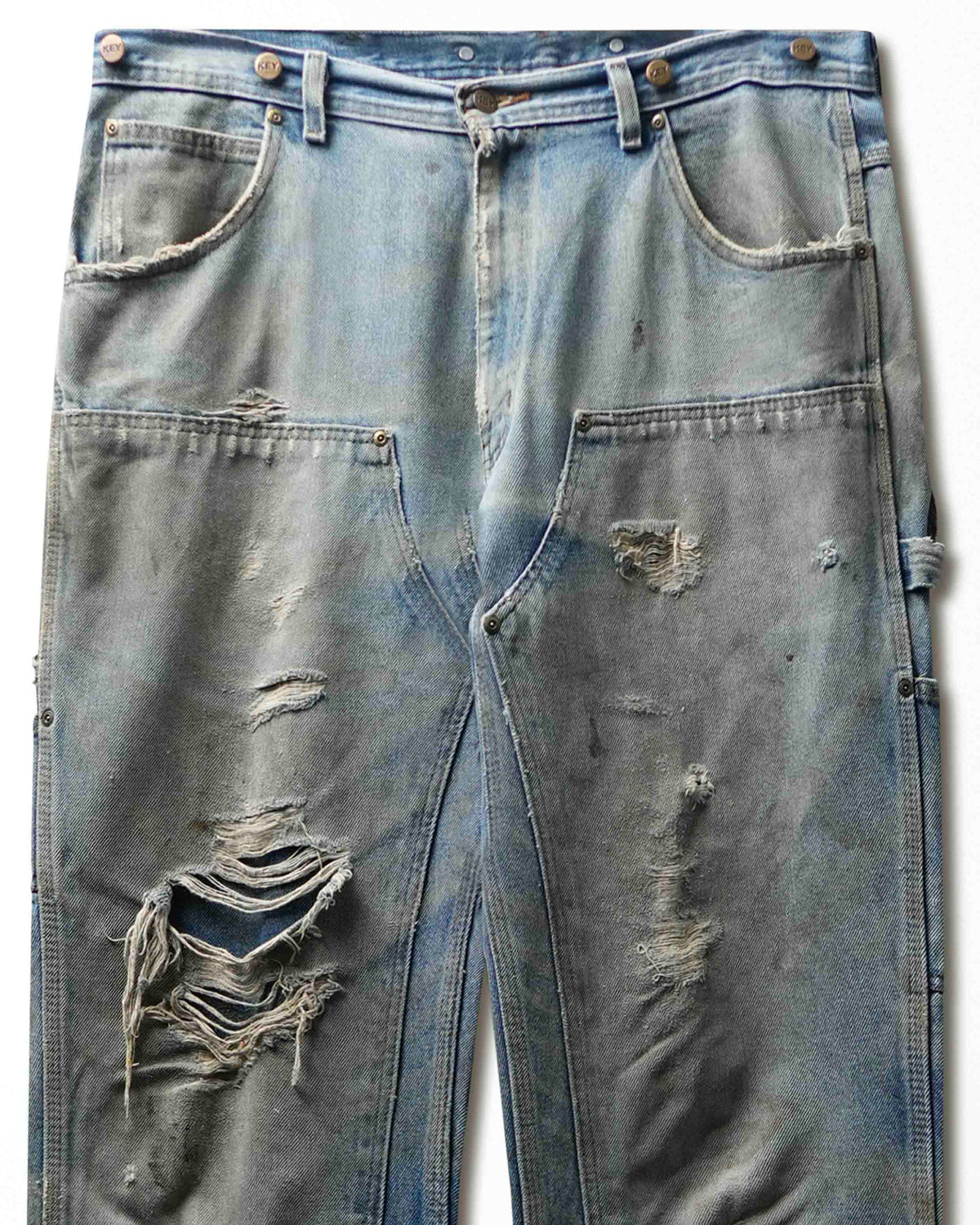 Vintage Key Light Wash Distressed Double Knee Pants - product view 2