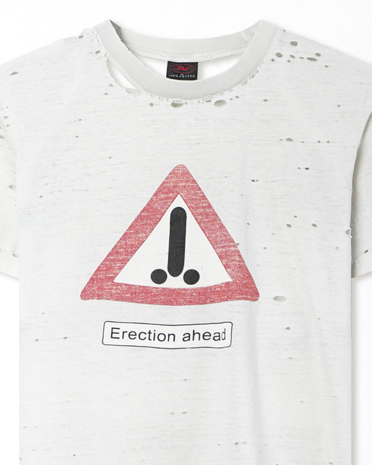 JW "ERECTION AHEAD" WHITE THRASHED T-SHIRT