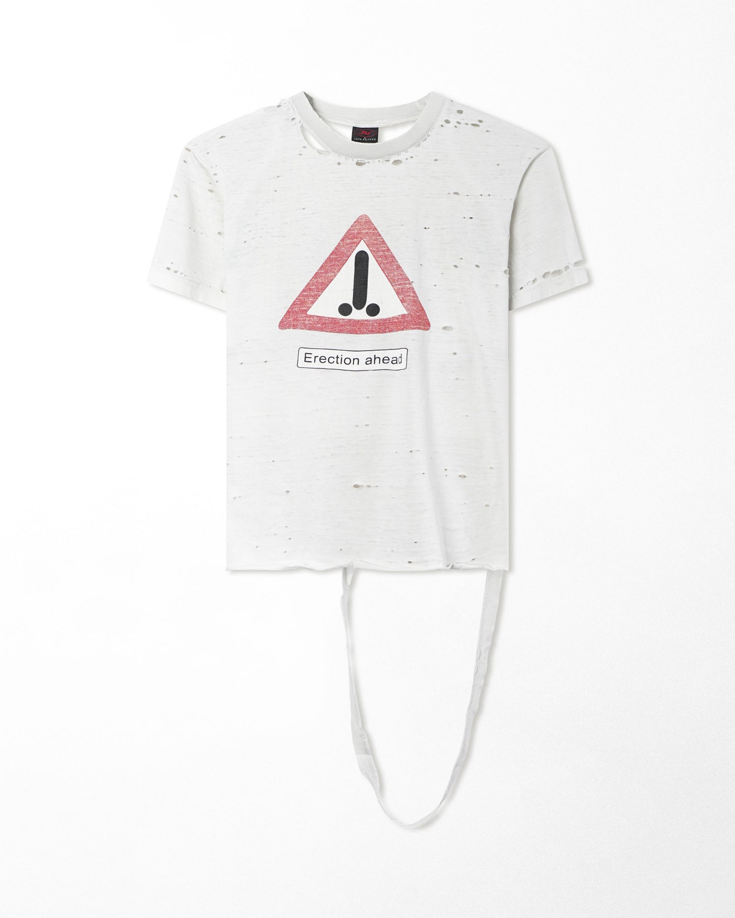 JW "ERECTION AHEAD" WHITE THRASHED T-SHIRT