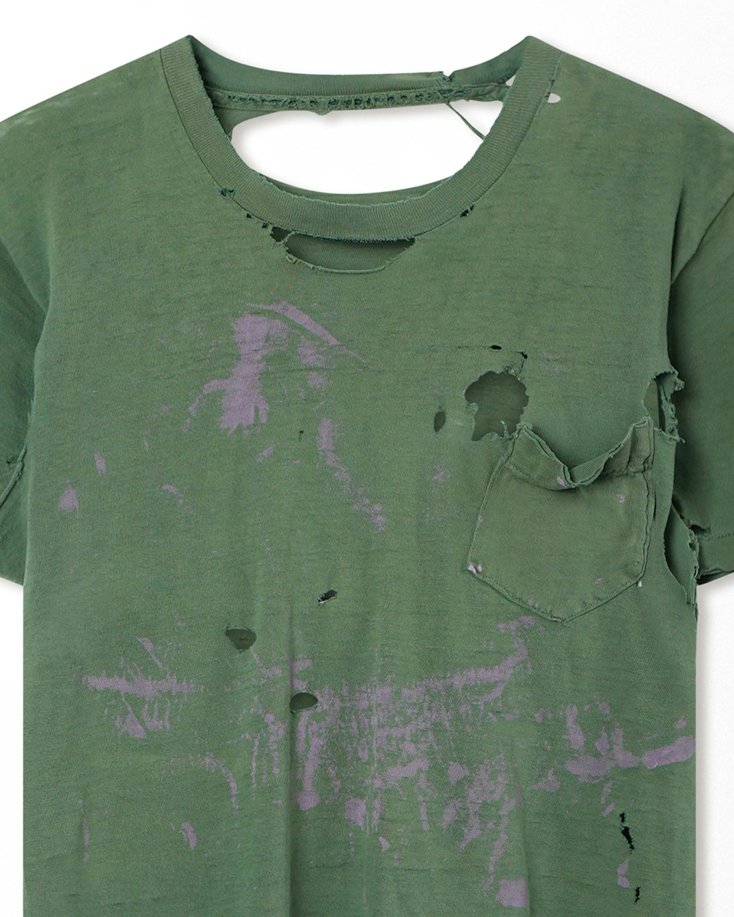 GREEN THRASHED POCKET T-SHIRT