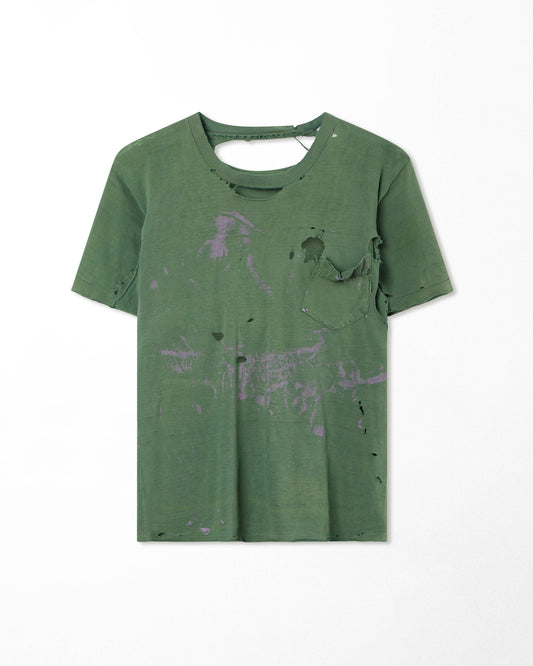 GREEN THRASHED POCKET T-SHIRT