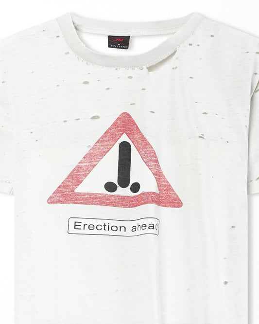 JW "ERECTION AHEAD" WHITE THRASHED T-SHIRT