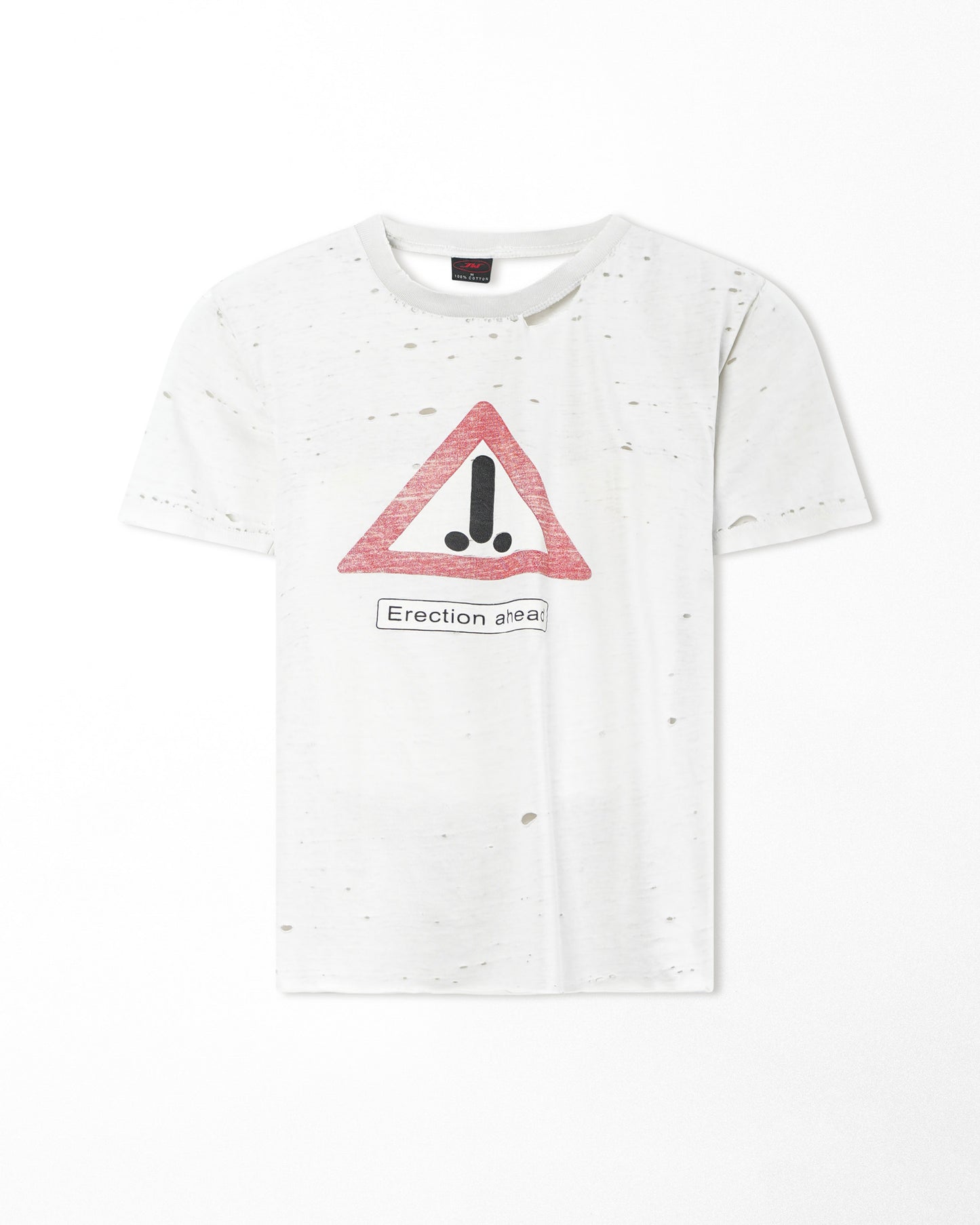 JW "ERECTION AHEAD" WHITE THRASHED T-SHIRT