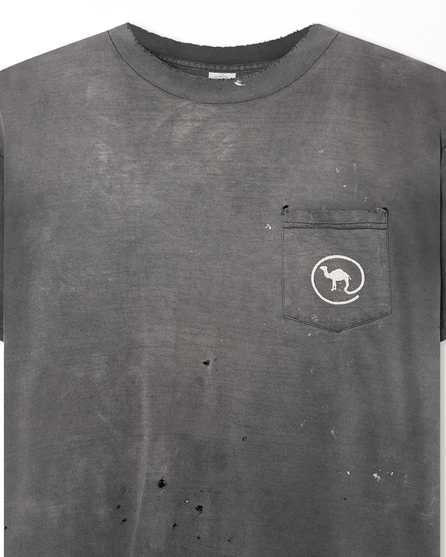 CAMEL GREY FADED STAINED POCKET T-SHIRT