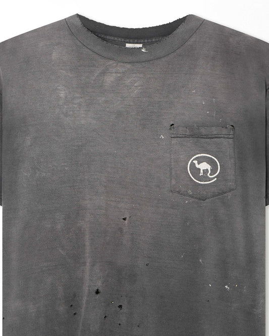 CAMEL GREY FADED STAINED POCKET T-SHIRT