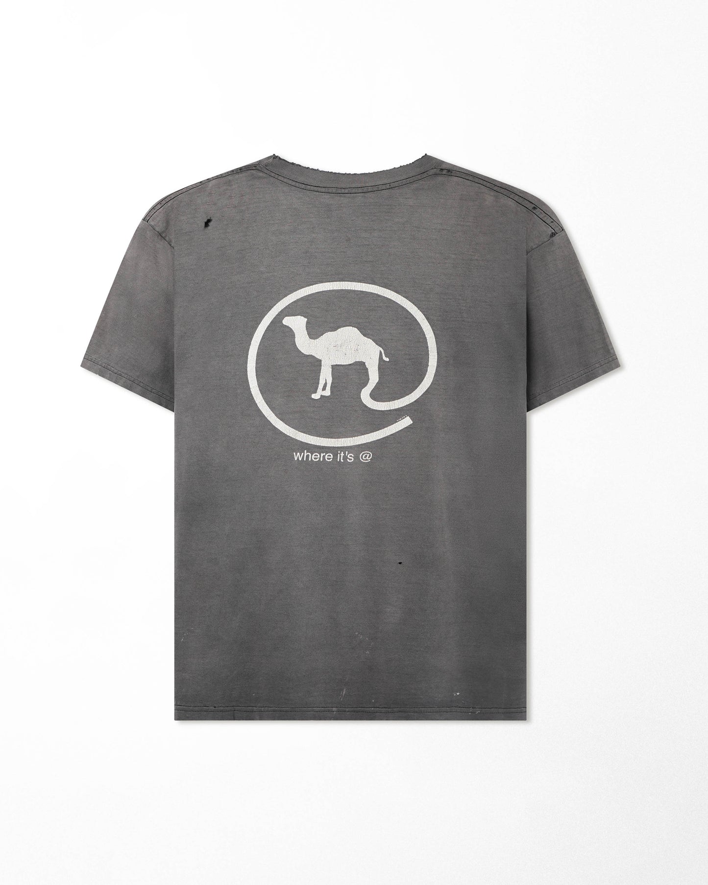CAMEL GREY FADED STAINED POCKET T-SHIRT