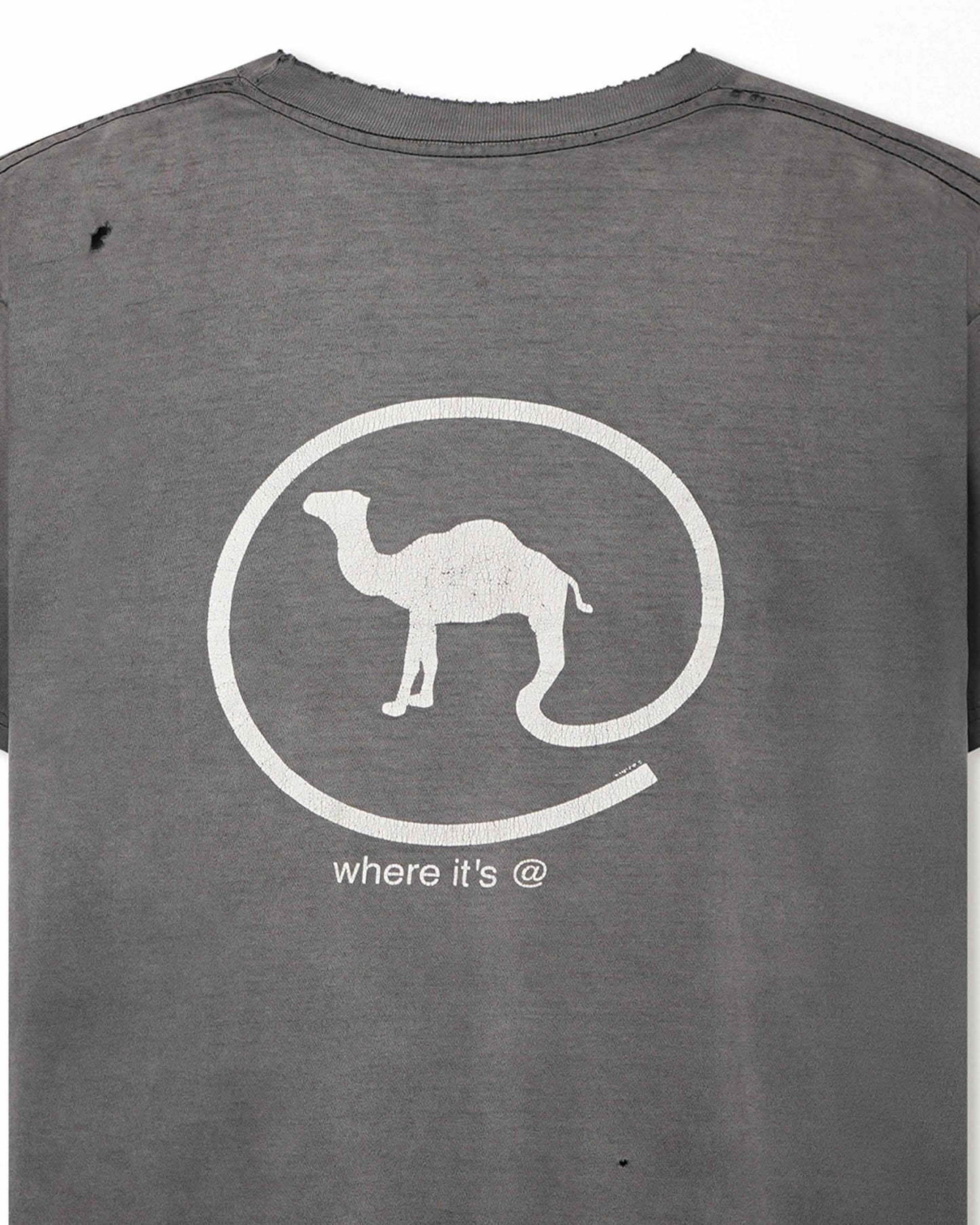 CAMEL GREY FADED STAINED POCKET T-SHIRT