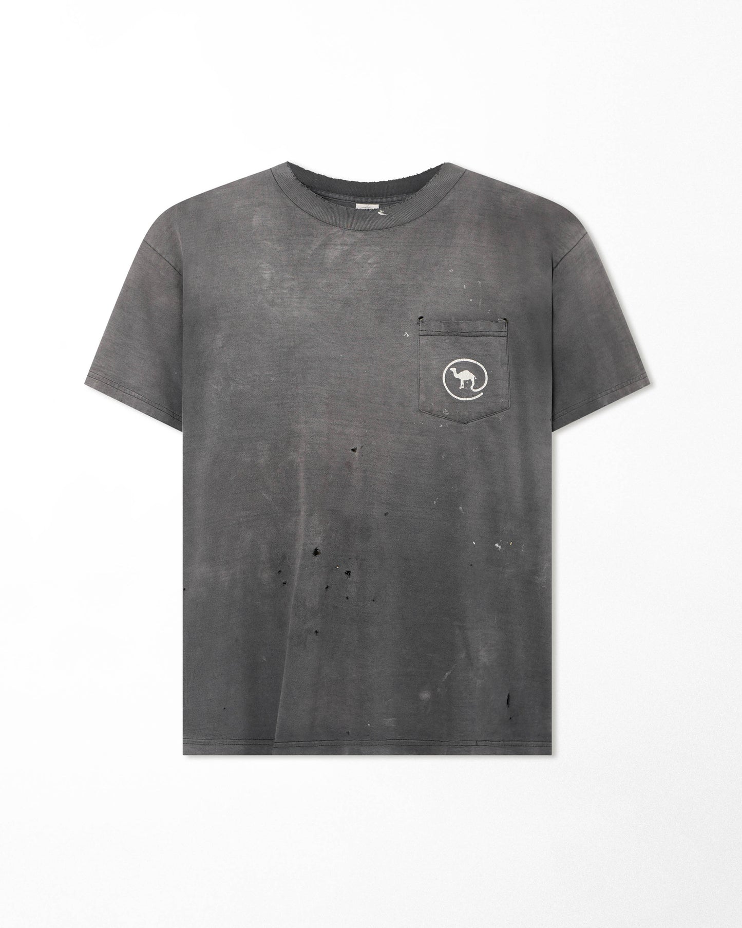 CAMEL GREY FADED STAINED POCKET T-SHIRT