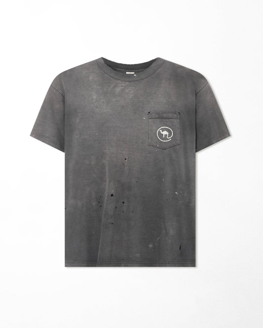 CAMEL GREY FADED STAINED POCKET T-SHIRT