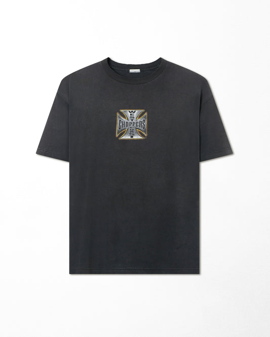 WEST COAST CHOPPERS "IRON CROSS" BLACK FADED T-SHIRT