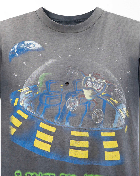 "LOONEY TUNES I BRAKE FOR ALIENS" GREY FADED T-SHIRT