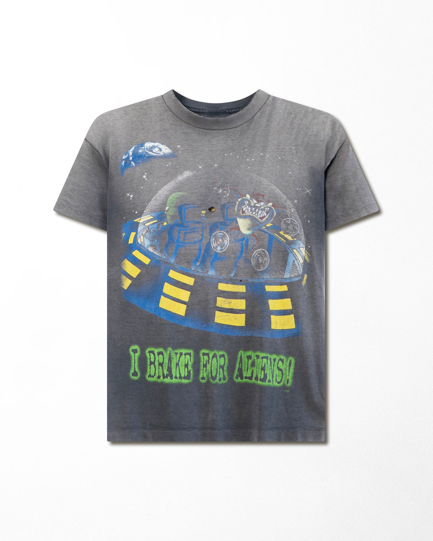"LOONEY TUNES I BRAKE FOR ALIENS" GREY FADED T-SHIRT
