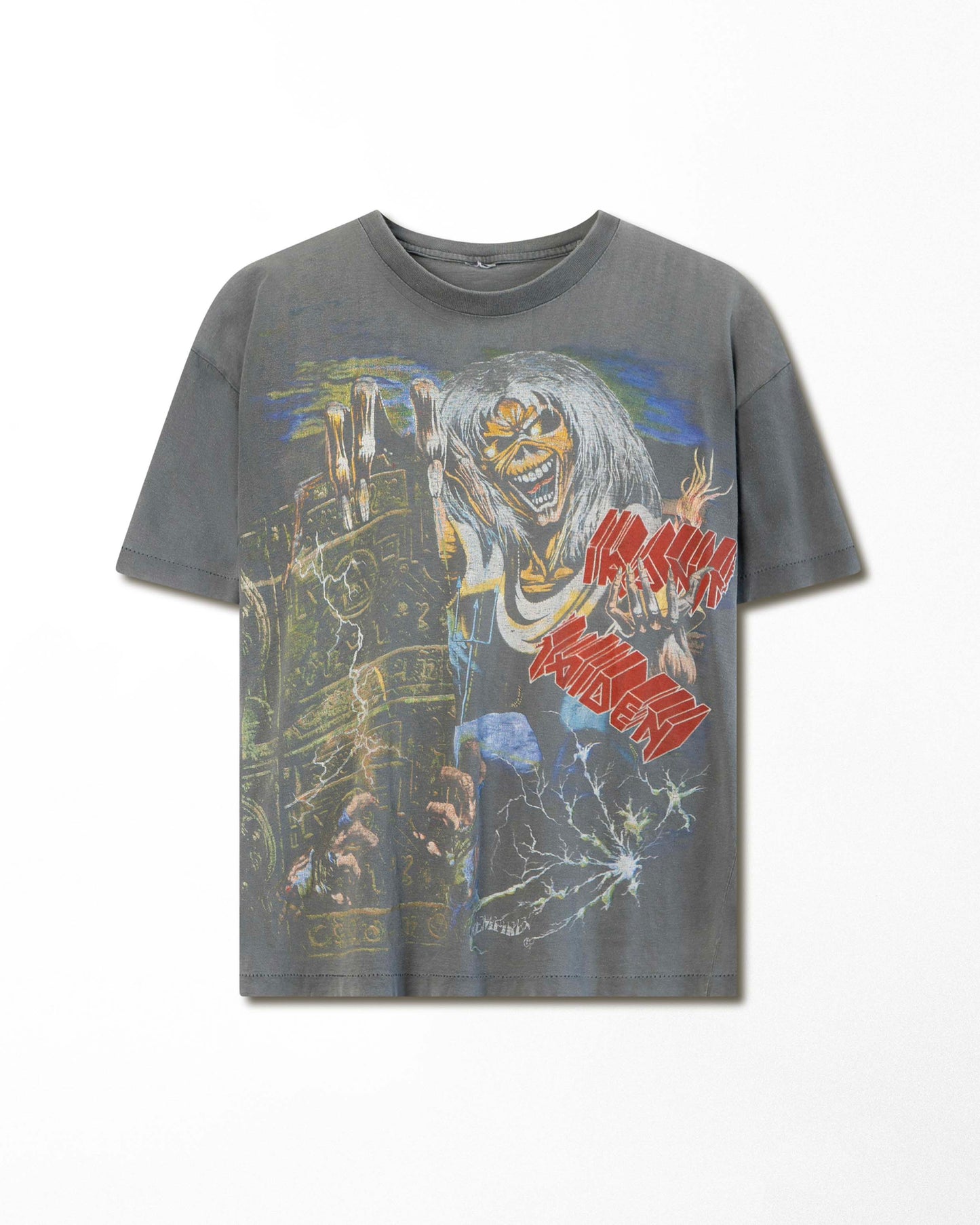 "IRON MAIDEN EDDIE" GREY FADED T-SHIRT