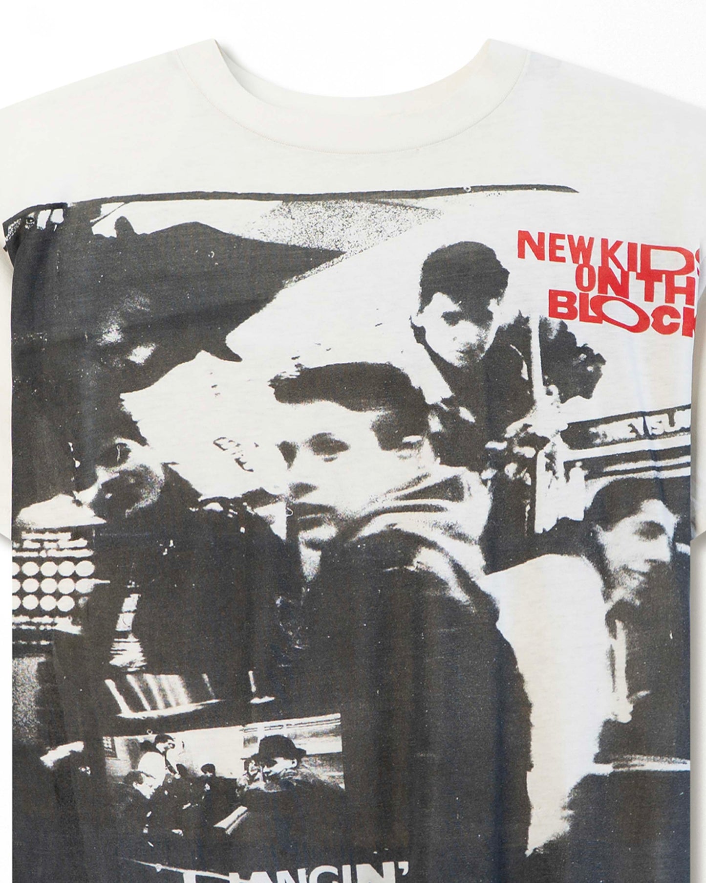 "NEW KIDS ON THE BLOCK HANGIN' TOUGH" WHITE STAINED T-SHIRT