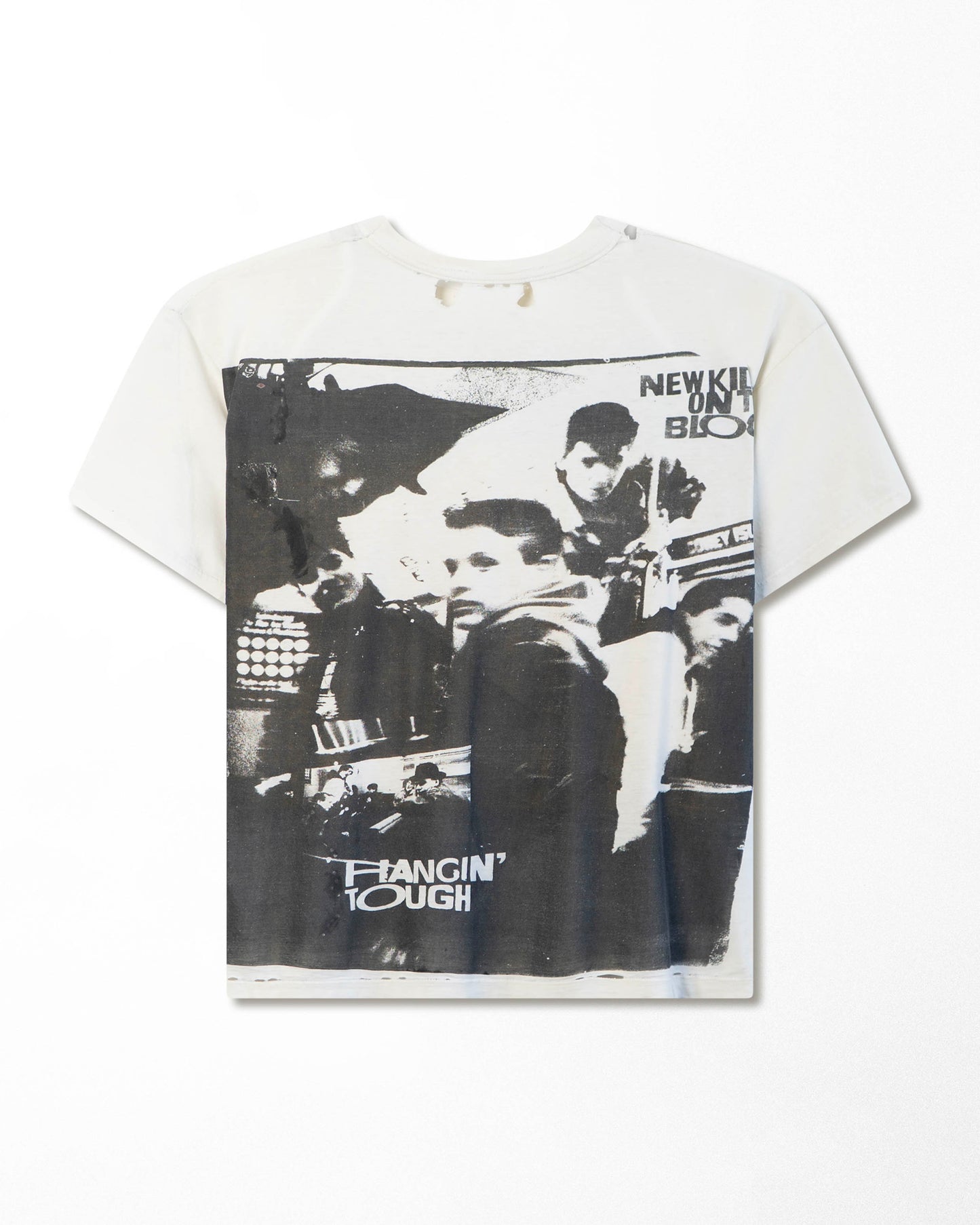 "NEW KIDS ON THE BLOCK HANGIN' TOUGH" WHITE STAINED T-SHIRT