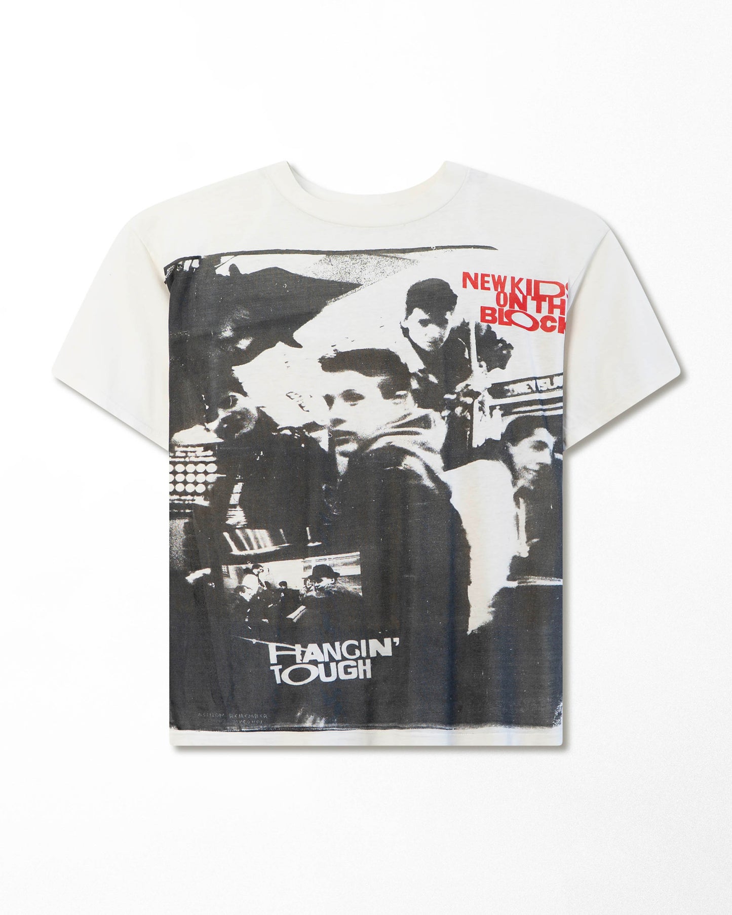 "NEW KIDS ON THE BLOCK HANGIN' TOUGH" WHITE STAINED T-SHIRT