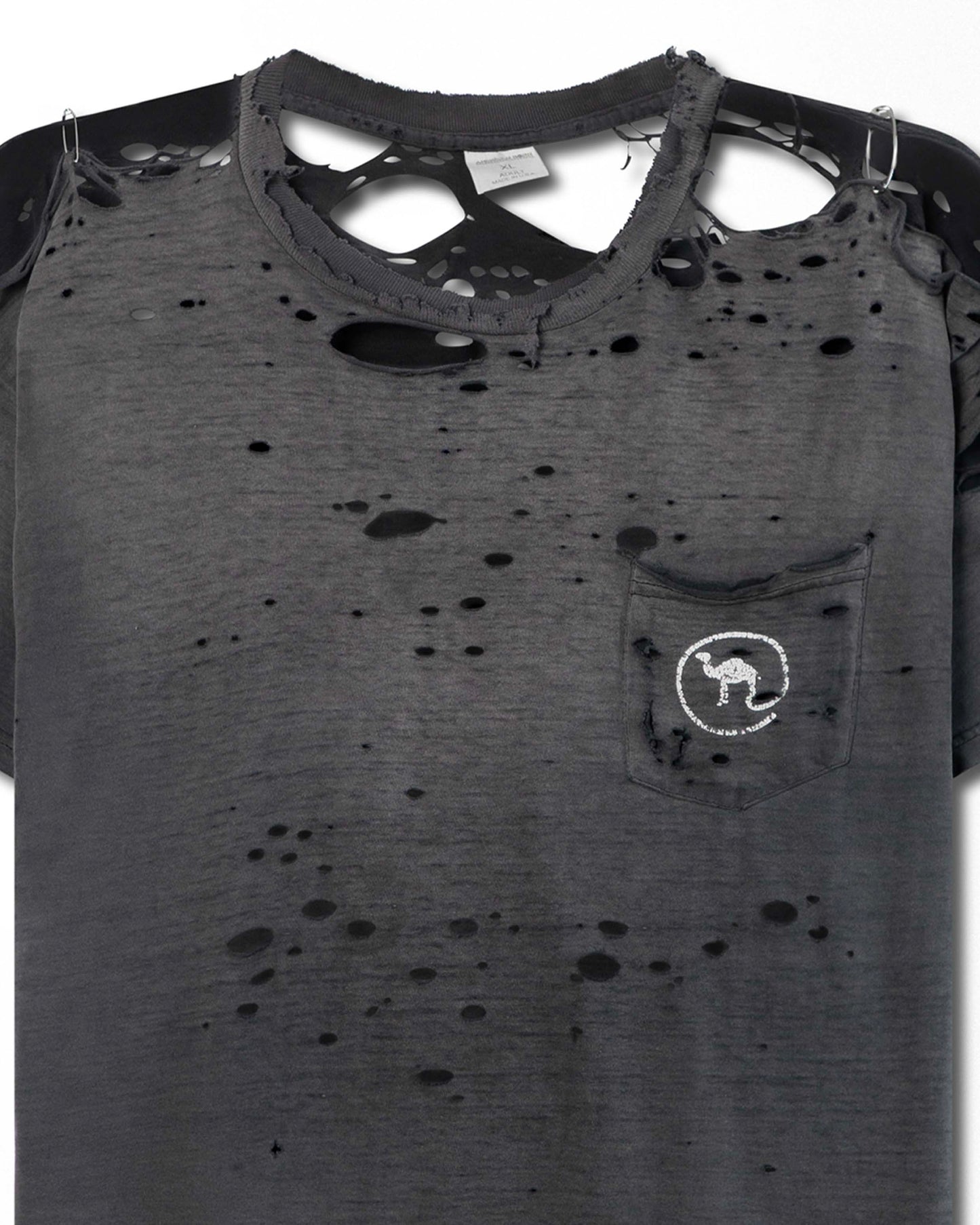 AMERICAN BORN "CAMEL" GREY THRASHED POCKET T-SHIRT