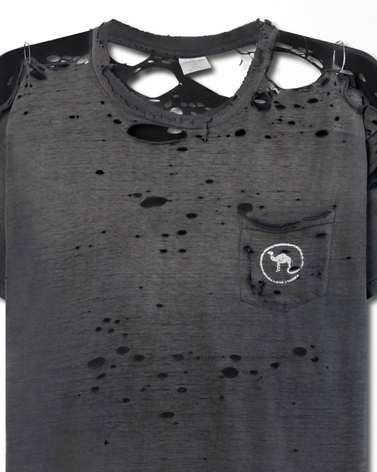 AMERICAN BORN "CAMEL" GREY THRASHED POCKET T-SHIRT