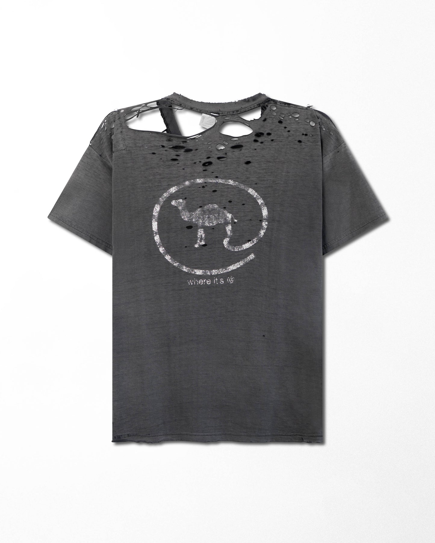 AMERICAN BORN "CAMEL" GREY THRASHED POCKET T-SHIRT