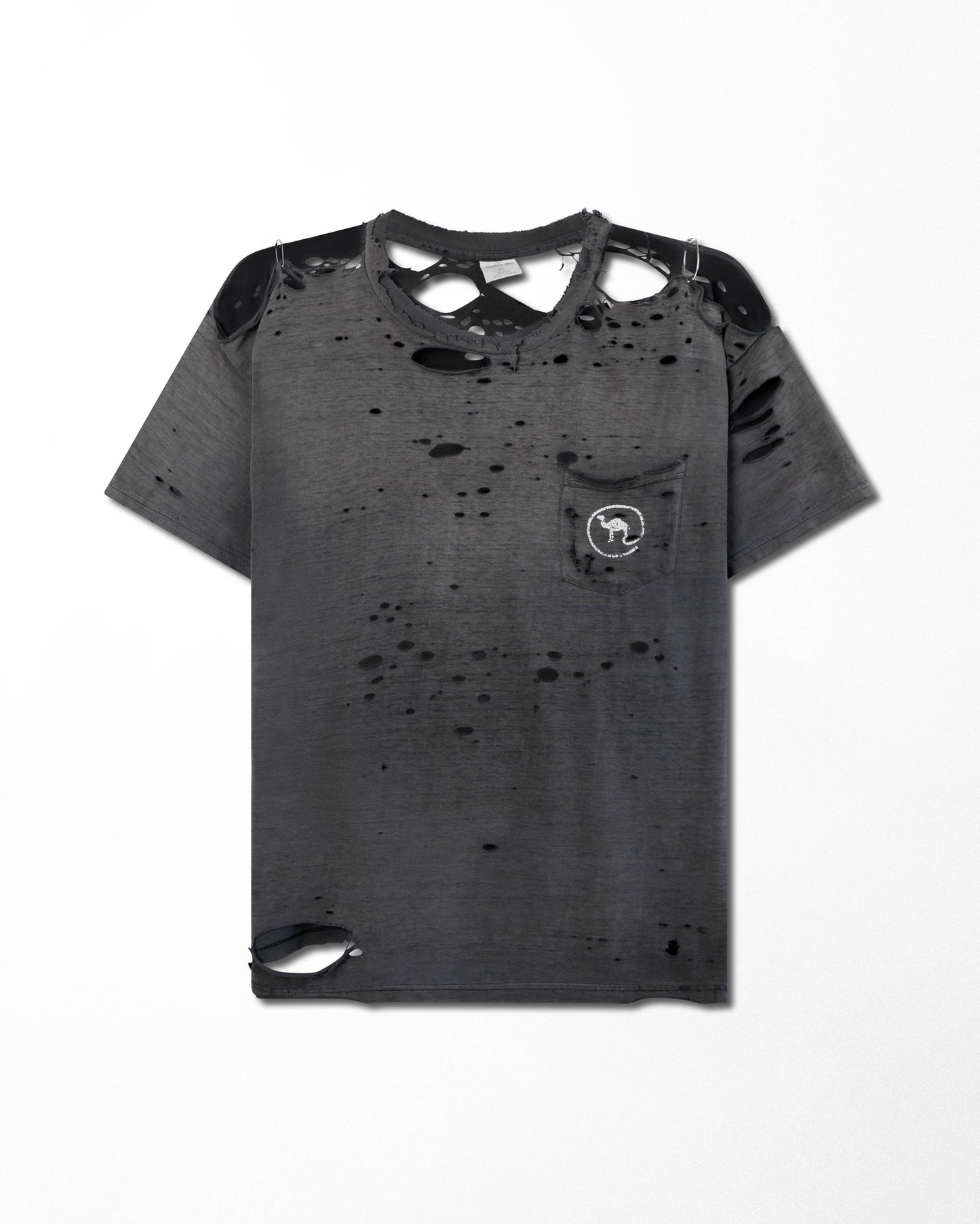 AMERICAN BORN "CAMEL" GREY THRASHED POCKET T-SHIRT
