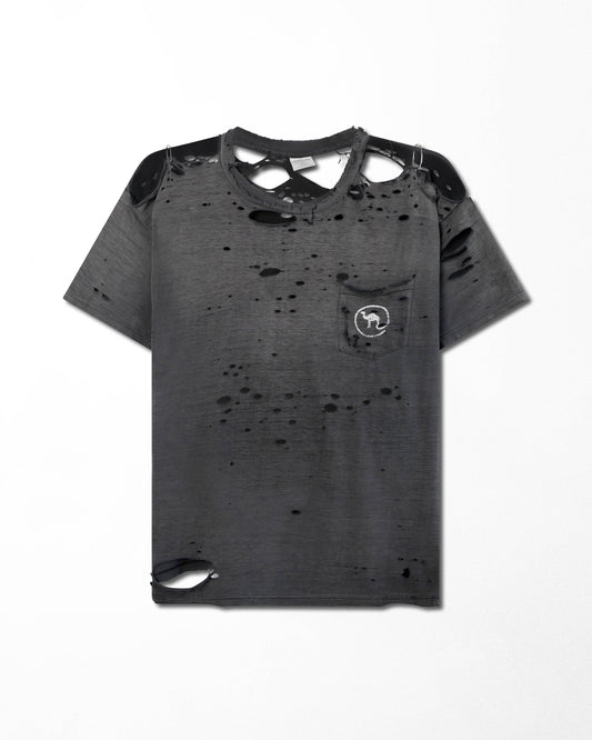AMERICAN BORN "CAMEL" GREY THRASHED POCKET T-SHIRT