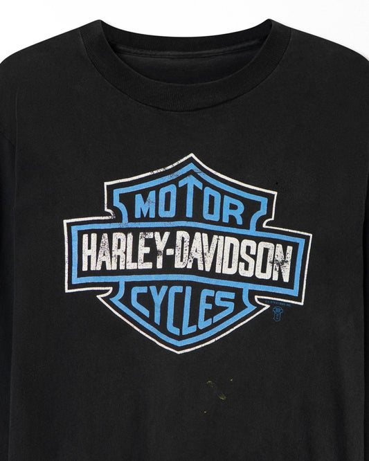 HANES HARLEY-DAVIDSON "BLUE FLAMES" BLACK FADED LONG SLEEVE T-SHIRT