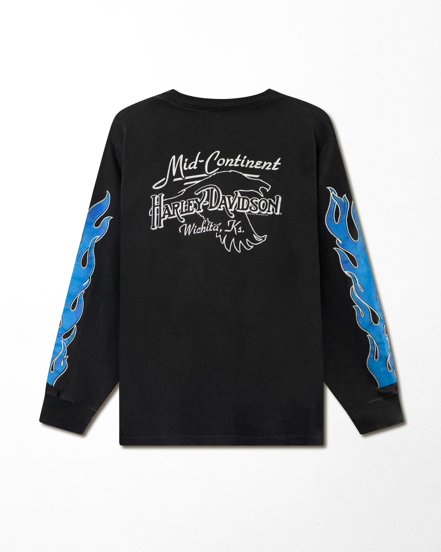 HANES HARLEY-DAVIDSON "BLUE FLAMES" BLACK FADED LONG SLEEVE T-SHIRT