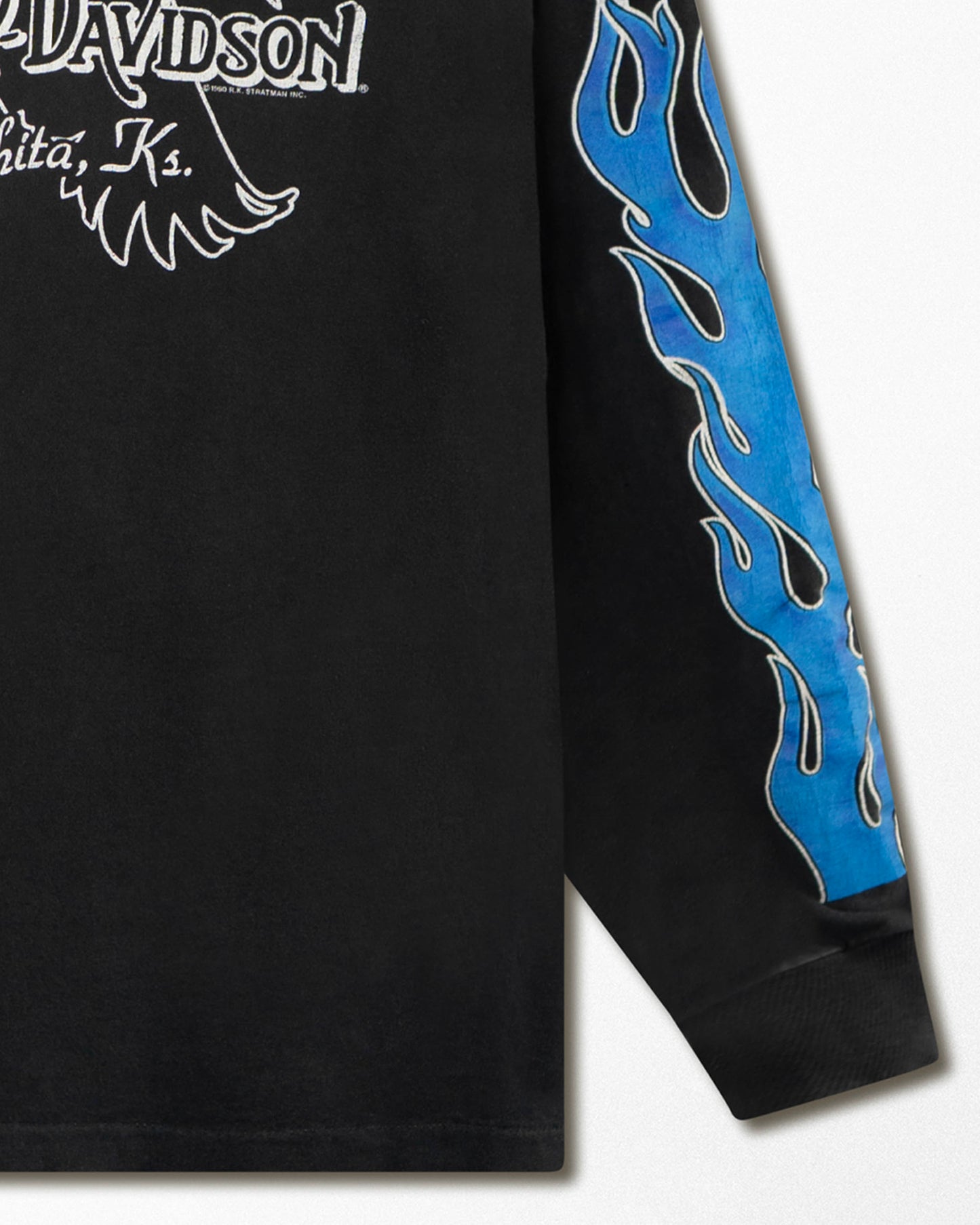 HANES HARLEY-DAVIDSON "BLUE FLAMES" BLACK FADED LONG SLEEVE T-SHIRT