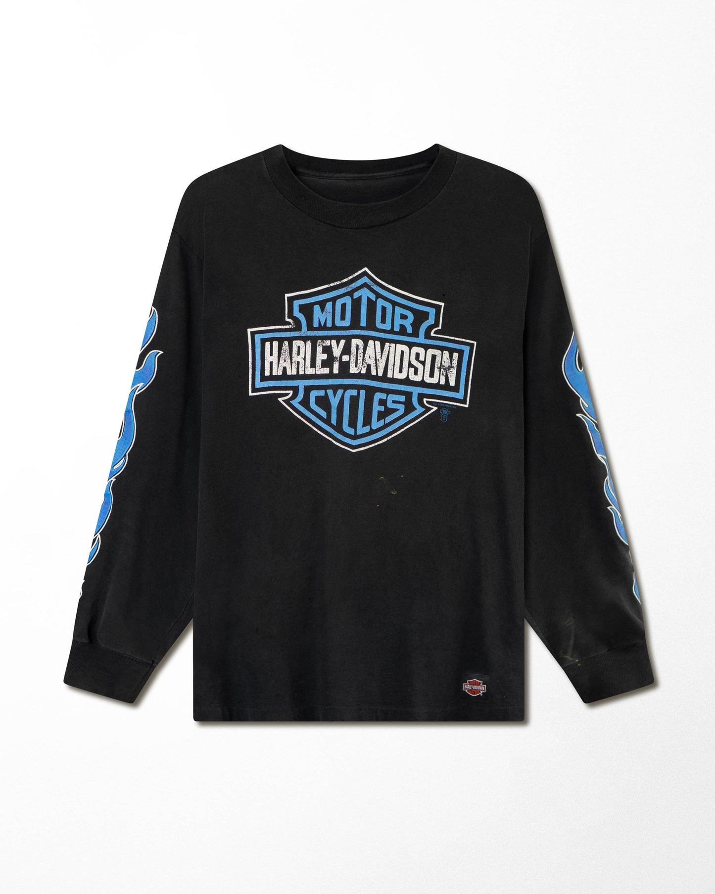 HANES HARLEY-DAVIDSON "BLUE FLAMES" BLACK FADED LONG SLEEVE T-SHIRT