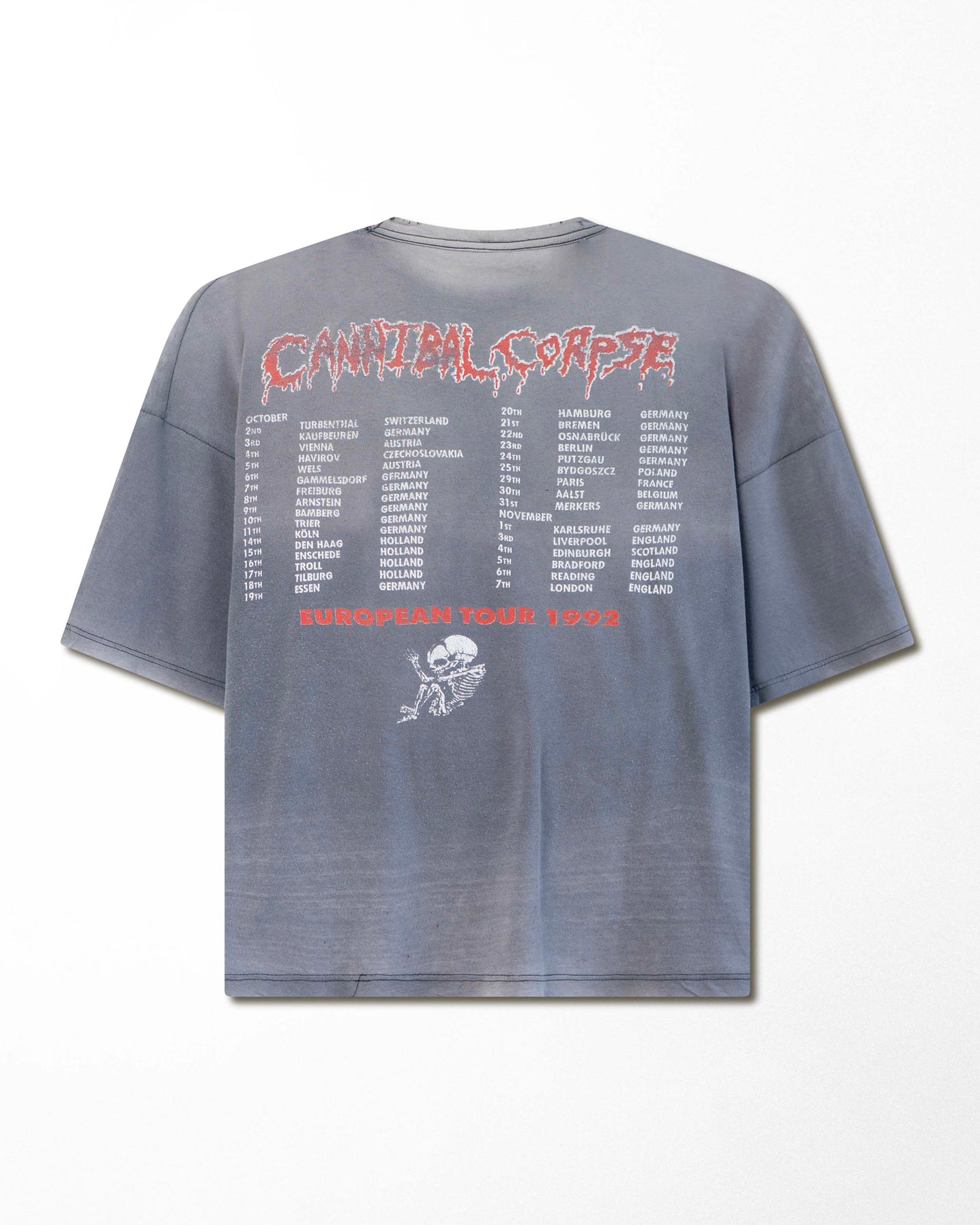 CANNIBAL CORPSE "EUROPEAN TOUR 1992" GREY FADED T-SHIRT