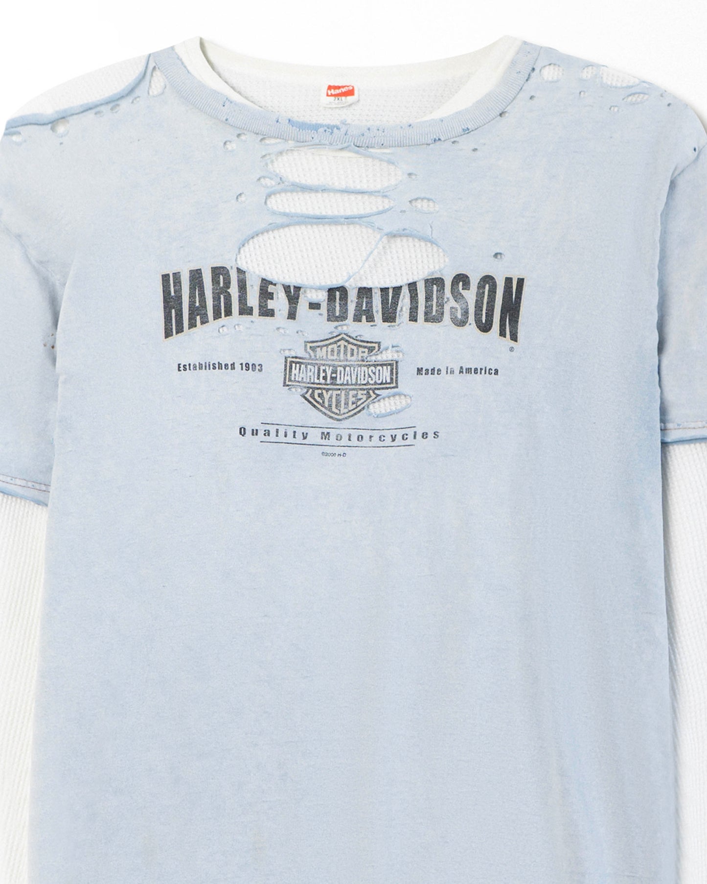HARLEY DAVIDSON LIGHT BLUE THRASHED LAYERED T-SHIRT