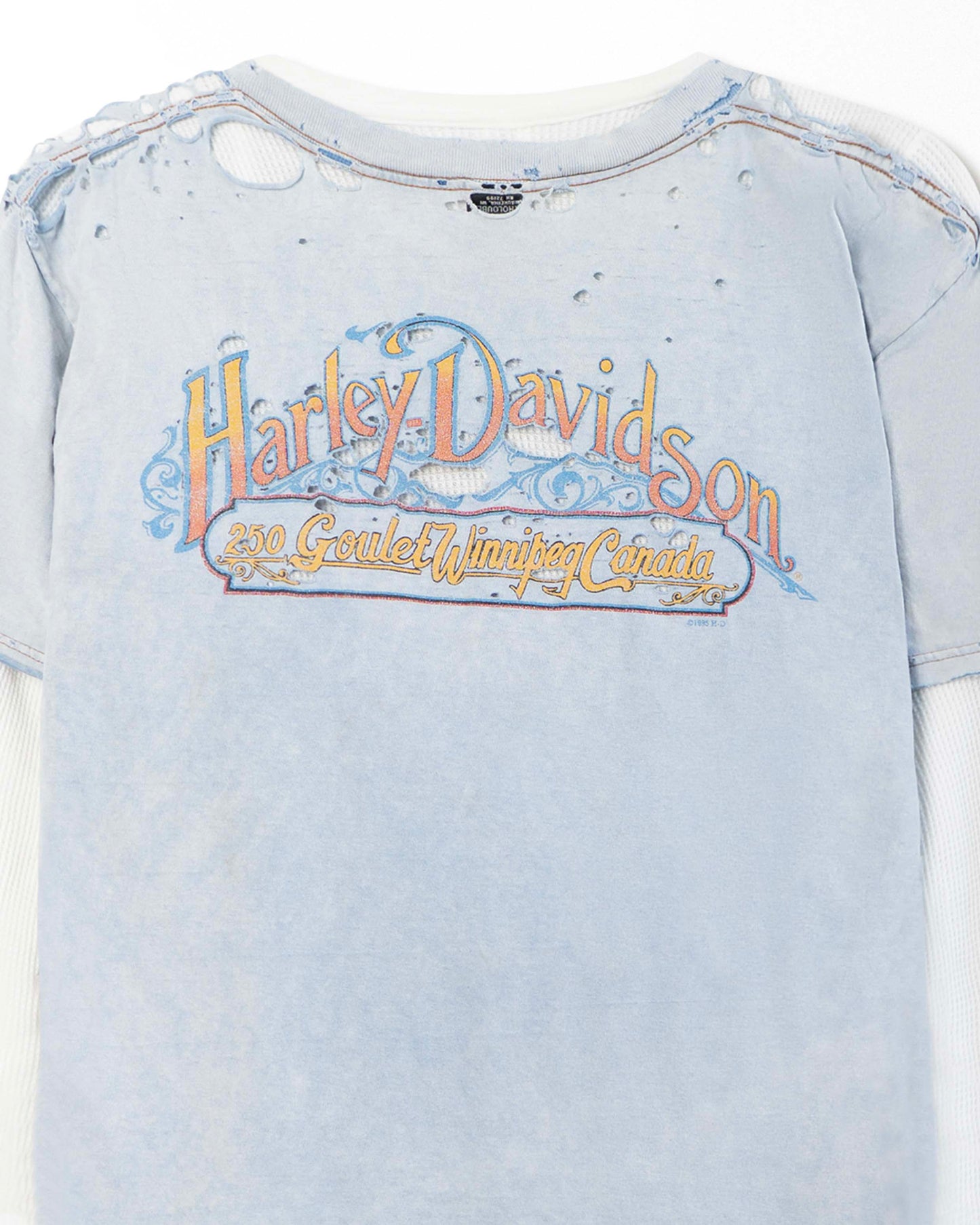 HARLEY DAVIDSON LIGHT BLUE THRASHED LAYERED T-SHIRT