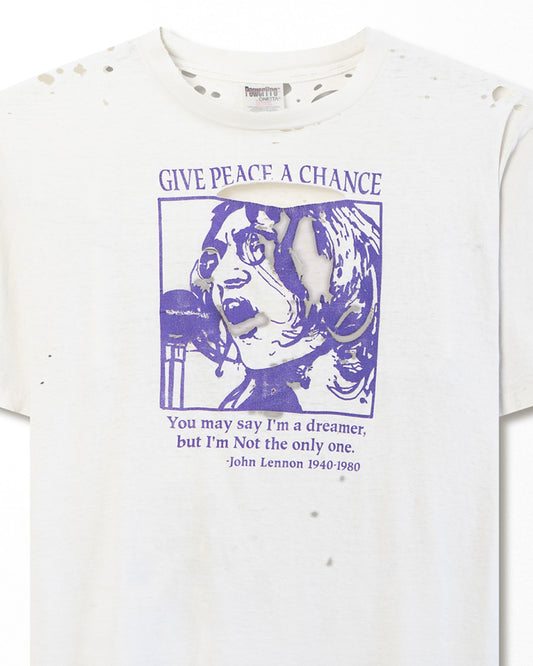 POWERPRO "JOHN LENNON GIVE PEACE A CHANCE" WHITE THRASHED T-SHIRT