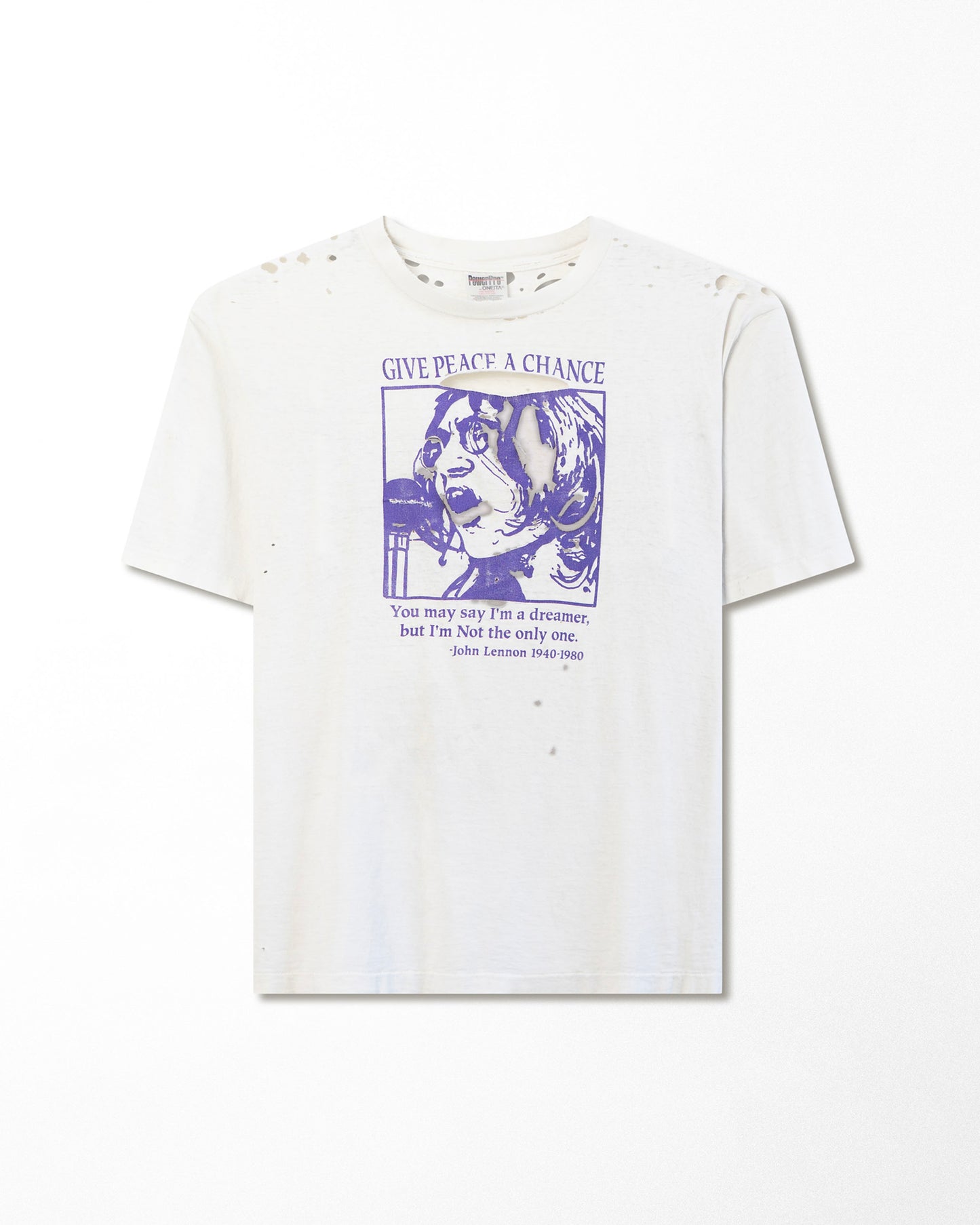 POWERPRO "JOHN LENNON GIVE PEACE A CHANCE" WHITE THRASHED T-SHIRT