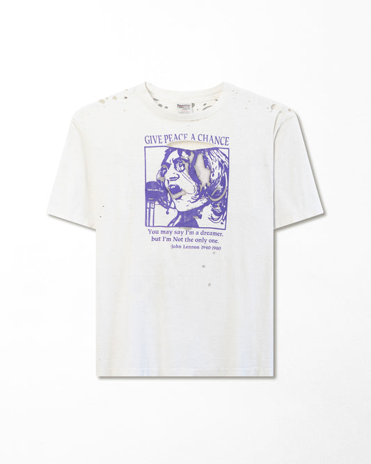 POWERPRO "JOHN LENNON GIVE PEACE A CHANCE" WHITE THRASHED T-SHIRT